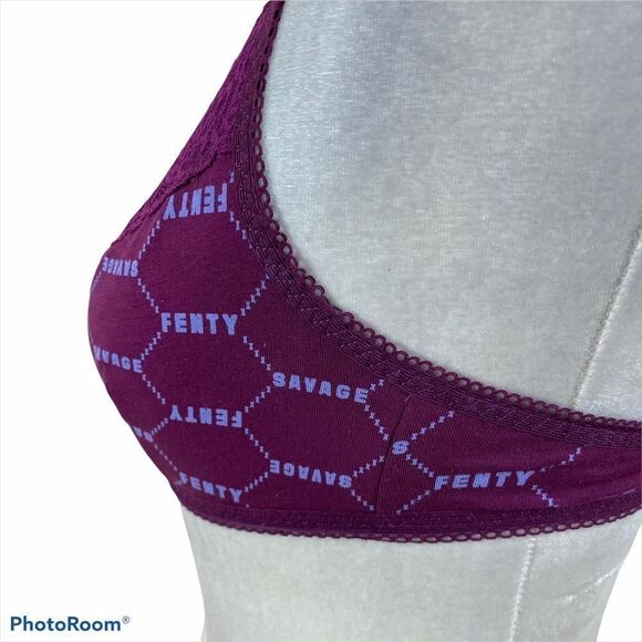 Savage X Fenty Unlined Lace‎ Trim Logo Bra Small - Picture 3 of 9